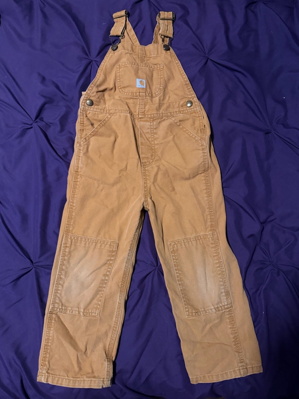 Carhartt Kids Tan Duck Cloth Overalls - Brown Work-Style Bib